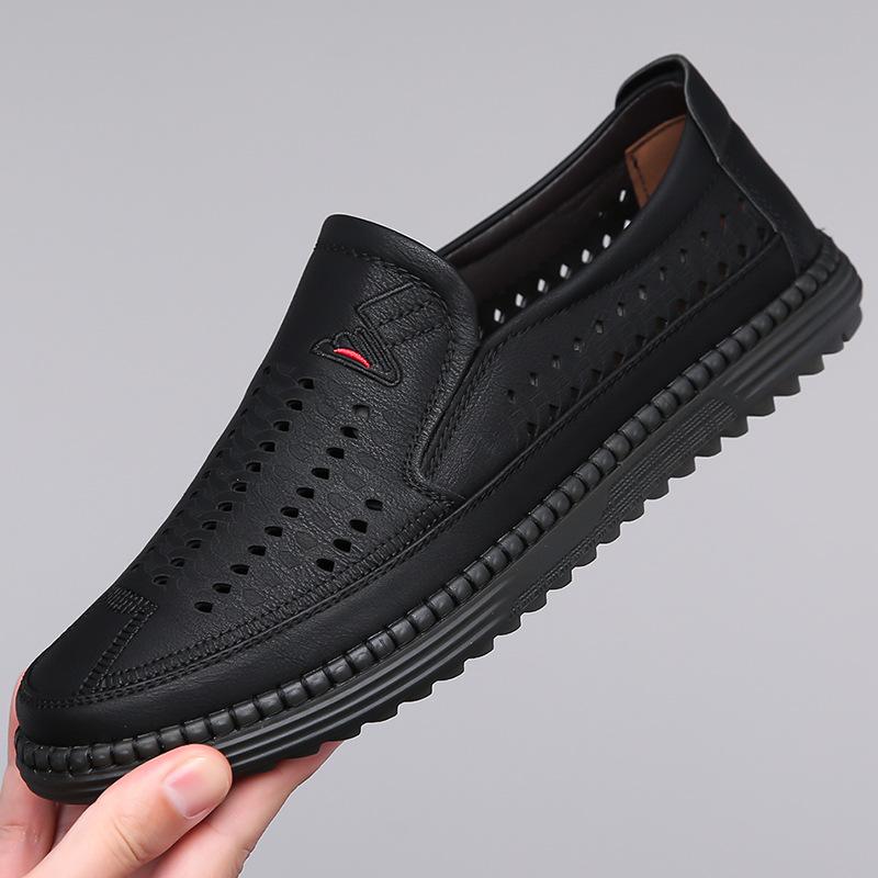 

2024 летняя новая мужская обувь ручной работы онлайн повседневная кожаная обувь мужские полые дышащие кожаные сандалии дырявые туфли мужские 8105 44 чёрный