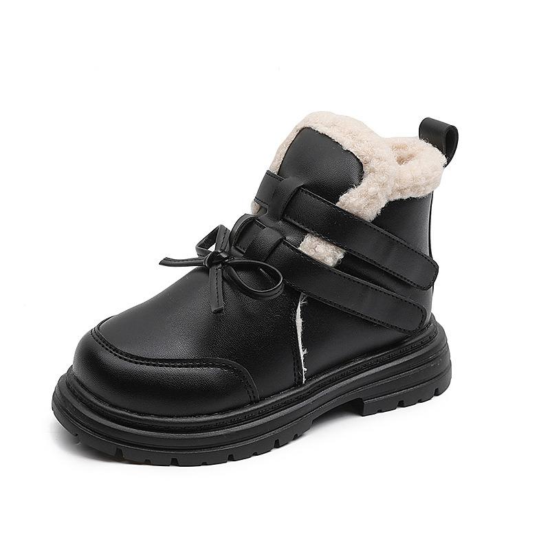 Neue warme Plüsch-gefütterte Stiefel für Mädchen für Herbst/Winter – Schleifen-Dekoration, einfarbig, vielseitiger schlichter Stil, Kurzstiefel
