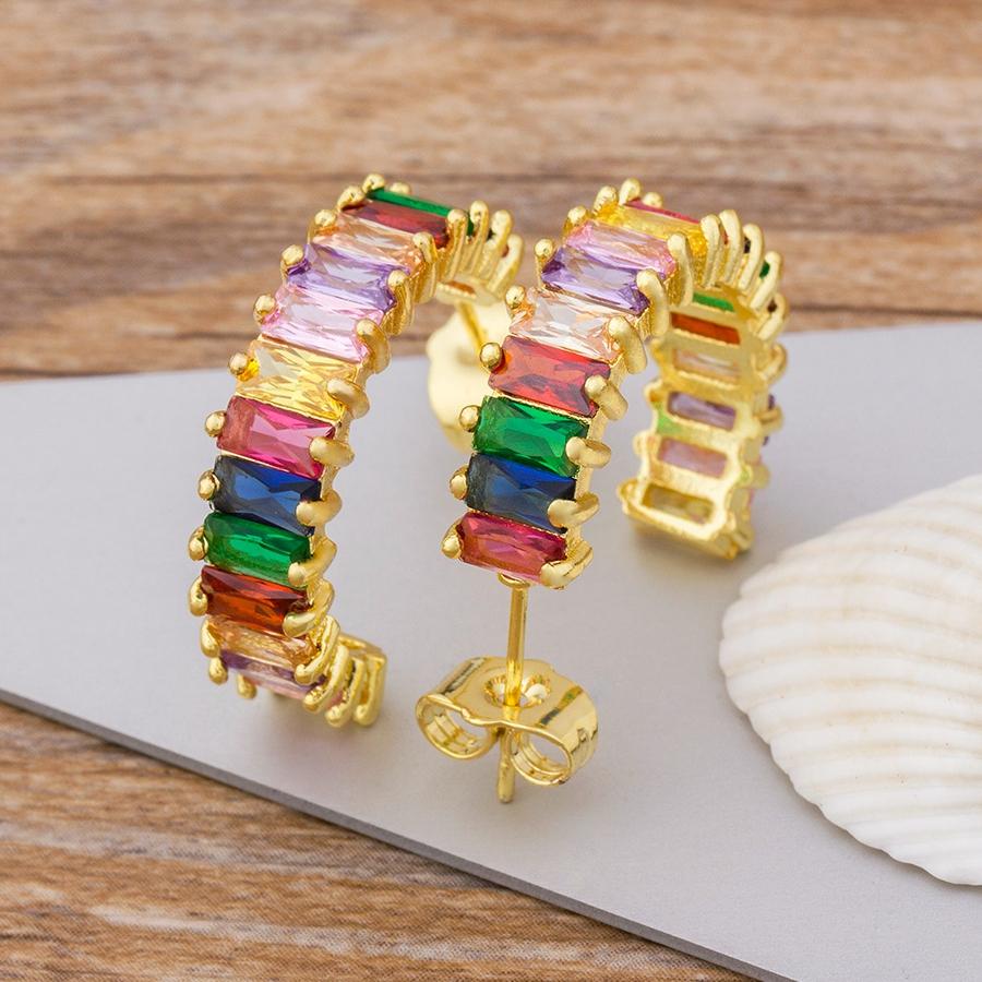 Nidin Luxury Female Crystal Zircon Stone Earrings Fashion Copper CZ Rainbow Jewelry Romantic Boho Stud Earrings For Women Girls