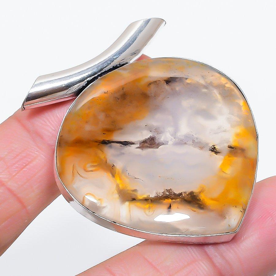 Natural Lodolite Quartz Gemstone 925 Sterling Silver Jewelry Pendant 1.97" c4u86