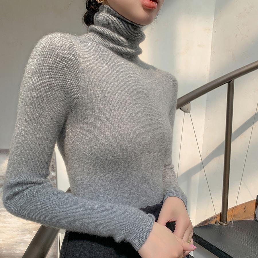 High Neck Cashmere Wool Sweater Women's Solid Color Drawstring Base Layer Slim Fit Thin Knit Pullover Autumn Winter Inner Wear