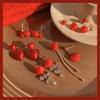 Silver needle new year red earrings women in wind stud earrings retro temperament ears