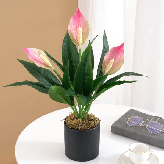 Piękna delikatna tekstura sztuczny kwiat żywy, ręcznie wykonany plastikowy symulacyjny spathiphyllum dla domu
