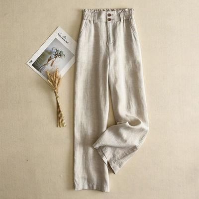 Wide-leg Pants Women's High-waist Drape Loose Casual Cotton and Linen Pants Bud Waist Linen Straight Trousers