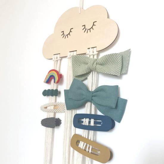 2 Pcs Wooden Cloud Hair Clip Organizer with Princess Headband Accessories, DIY Storage Hanging Pendant for Office Home Desktop Tabletop Organizer