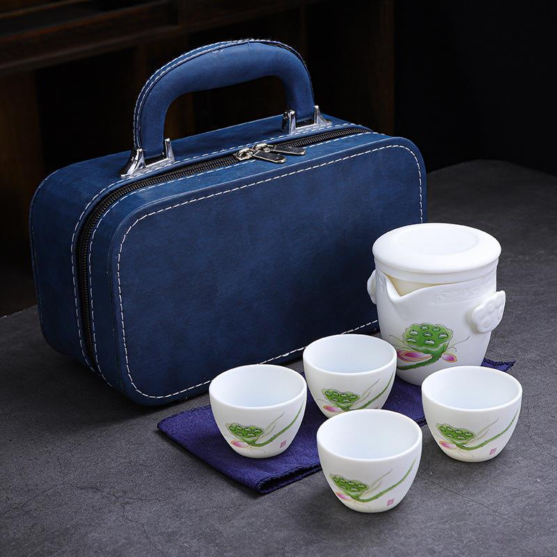 Ceramic Express Cup, Vegetarian Suet Jade Porcelain, Portable Travel Tea Set, Business Mid-Autumn Festival Gifts