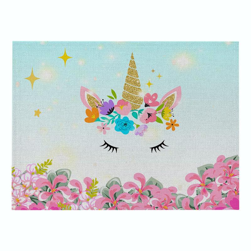 Nordic INS Desen Animado Unicórnio Linho Tapete de Mesa Antiderrapante Resistente ao Calor Jogo Americano para Mesa Porta-copos para Copo de Bebida Acessórios de Cozinha