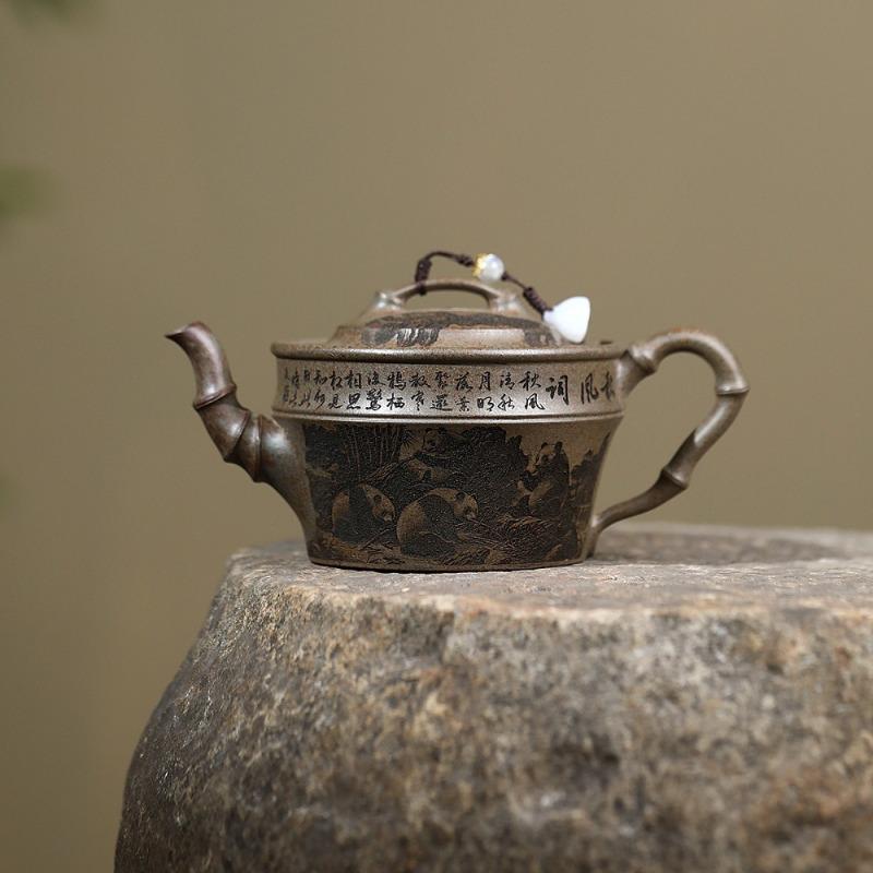 

290ml High-end Yixing Purple Clay Teapots Handmade Panda Bamboo Pot Raw Ore Agilawood Mud Kettle With Infuser Zisha Tea Set Gift