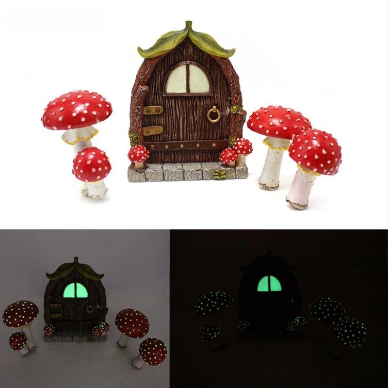 Neue leuchtende Pilztür- und Fenstersteckdose aus Kunstharz, kreative Gartendekoration, Baum, hängendes Ornament