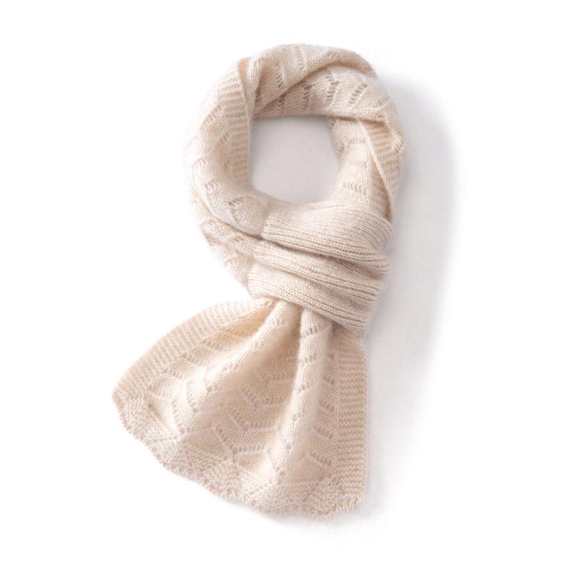 Women's 100% Pure Cashmere Scarf - Hollow Knit Solid Color, Warm & Versatile Neck Warmer