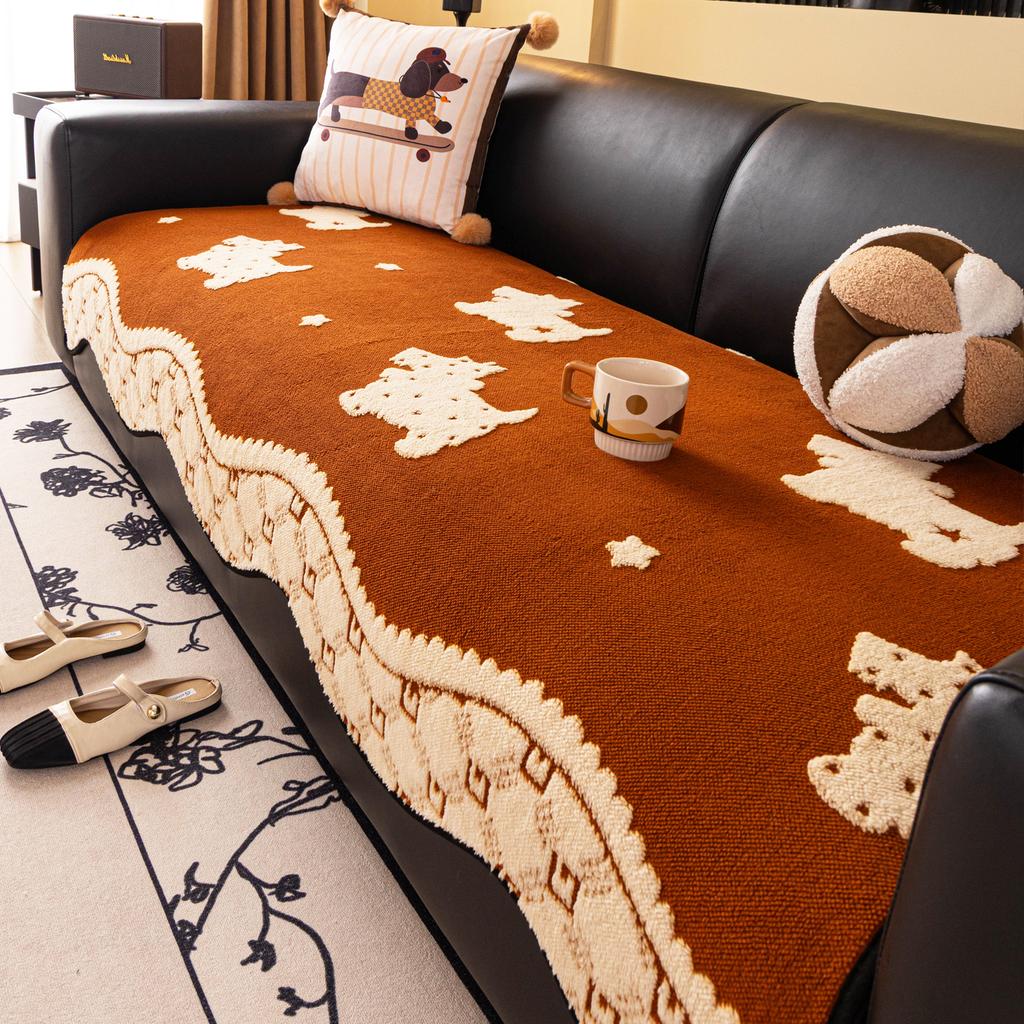 Winter Plush Non-Slip Cute Pattern Sofa Throw Cover Cartoon Dog Sofa Cushion Soft Fuzzy Furniture Protector Couch Pad Mats