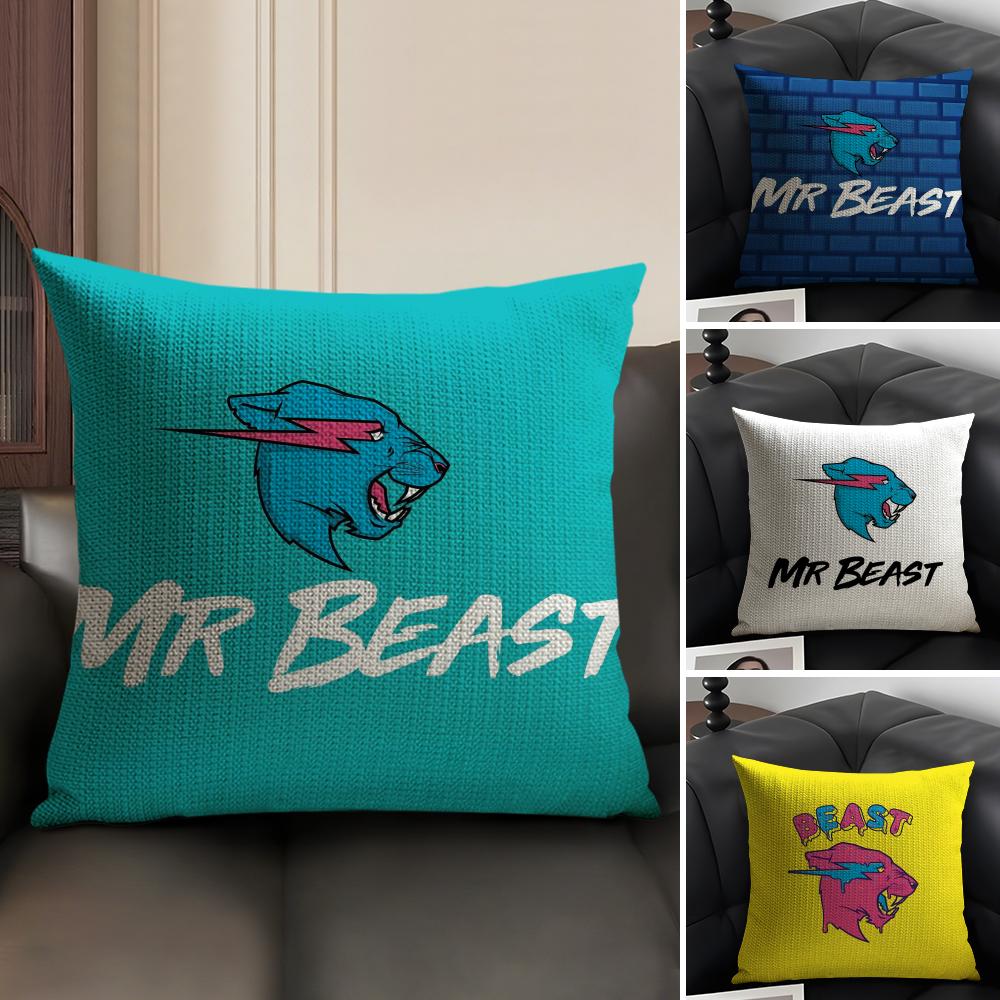 Anime Mr Gaming B-beast Pillow Case Natural Linen Double-Sided Printing Sofa Home Decor Cushion Cover
