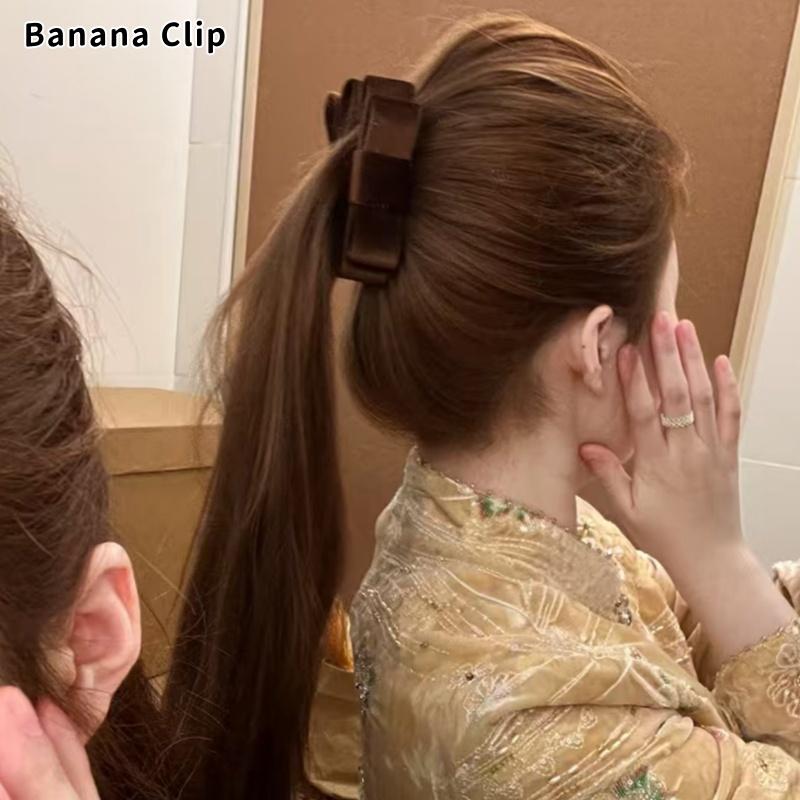 Korean Double-Sided Velvet Bow Banana Clip Women'S Autumn And Winter Temperament Elegant Ponytail Vertical Clip Hair Accessories