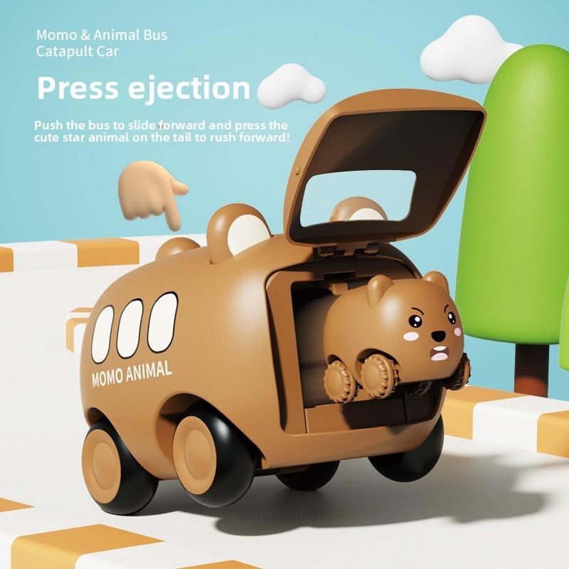 Cute Cartoon Tiger Bear Rabbit Design Inertia Catapult Bus Toys Children