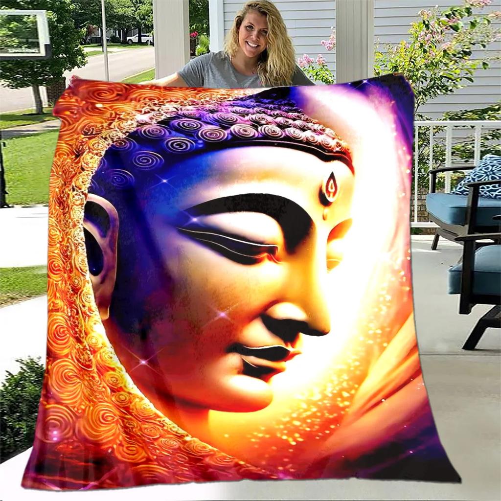 Coperta in Peluche Buddha Sakyamuni Bodhisattva Guanyin del Buddismo, Coperta in Flanella Coperta Plaid per Soggiorno Camera da Letto Letto Divano Preghiera