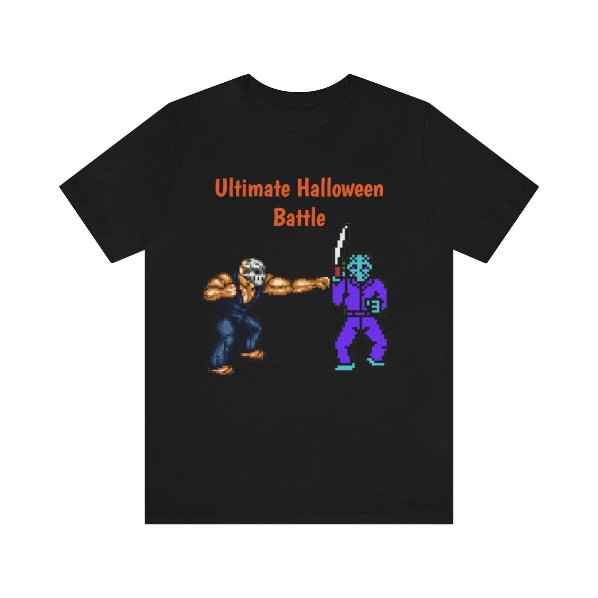 Splatterhouse vs Friday 13th NES SEGA Halloween Mashup Video Game Pixel 100% Cotton T-shirt Mens Womens Tees Top M