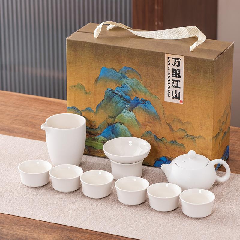 High-end hand-painted Kung Fu tea set, Xi Shi teapot cover bowl to make tea, teacup light luxury business gift box, gift.