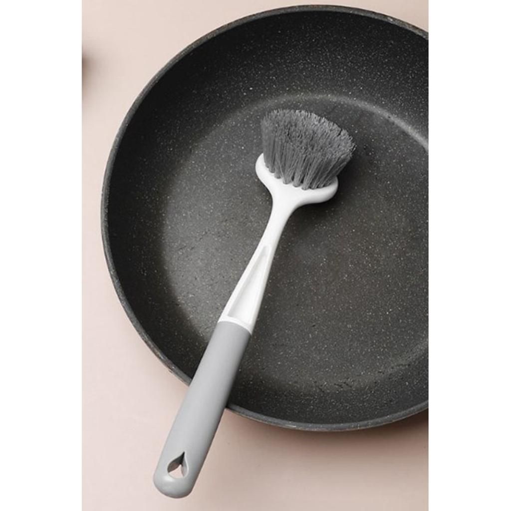 Perie de vase cu mâner lung, perie multifuncțională din plastic pentru curățat oale cu orificiu pentru agățat pentru chiuveta de bucătărie