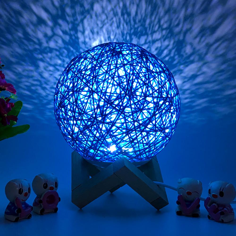 3D LED Rattan Moon Night Light USB Charging Table Desk Moon Lamp