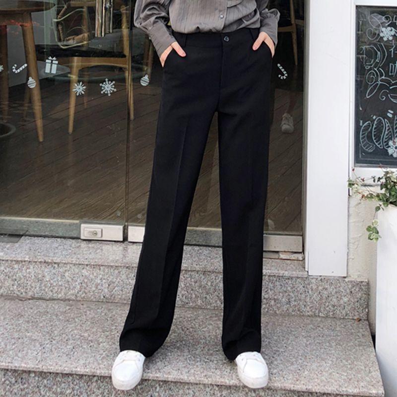 

Spring and Summer Casual Loose European and American Straight Mop Pants Black S