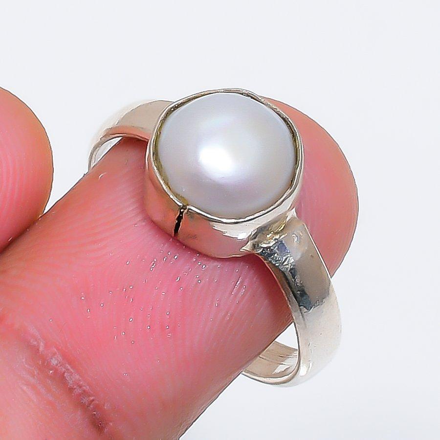 Natural Pearl Gemstone Handmade 925 Sterling Silver Jewelry Ring Size 7 ZS-1846