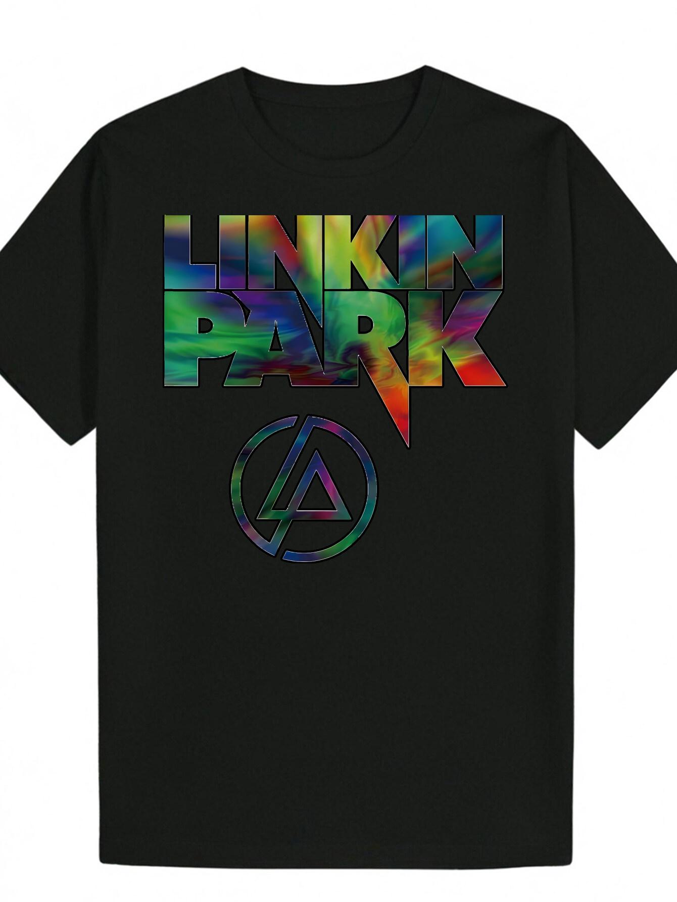 Crew Neck T-shirt - Vibrant LINKN Letter Print XXXL