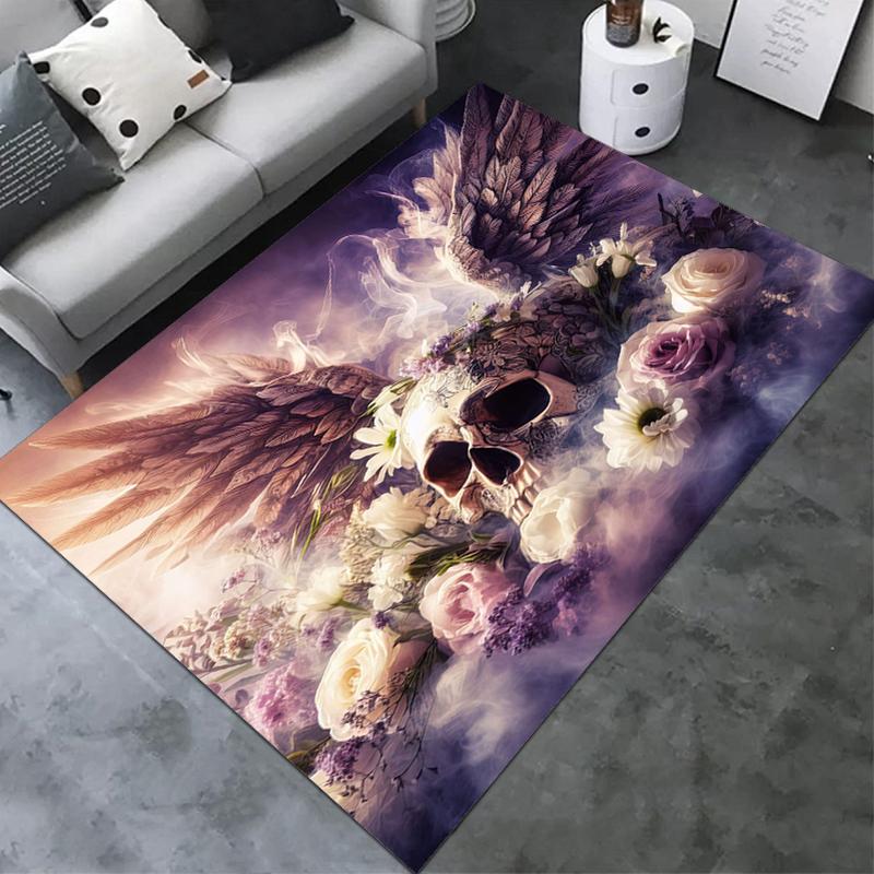 1PC Skull Dark Gothic Pattern Printed Carpet Rug for Living Room Bedroom Home Sofa Decoration,Non-slip Floor Mat Floor Mat