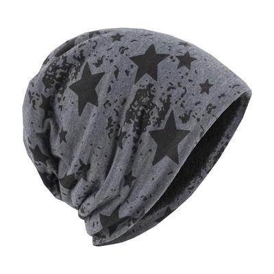 BUZZxSELECTION Men's CAP170 (Dark Gray) Knit Cap with Star Design, Fleece-Lined, Perfect for Fall and Winter