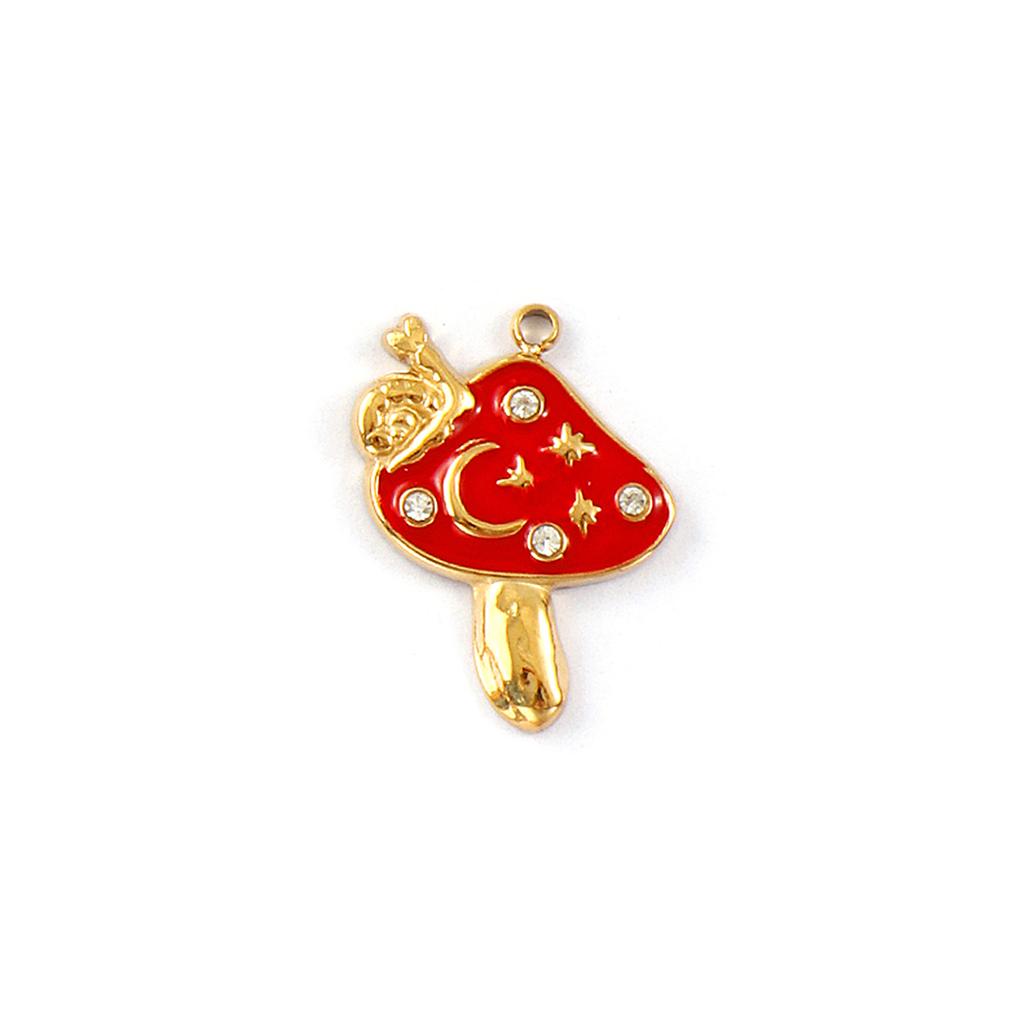 1Piece 304 Stainless Steel Charms 18K Gold Plated Enamel Strawberry Acorn Snail Mushroom Pendant For DIY Necklace Jewelry Making