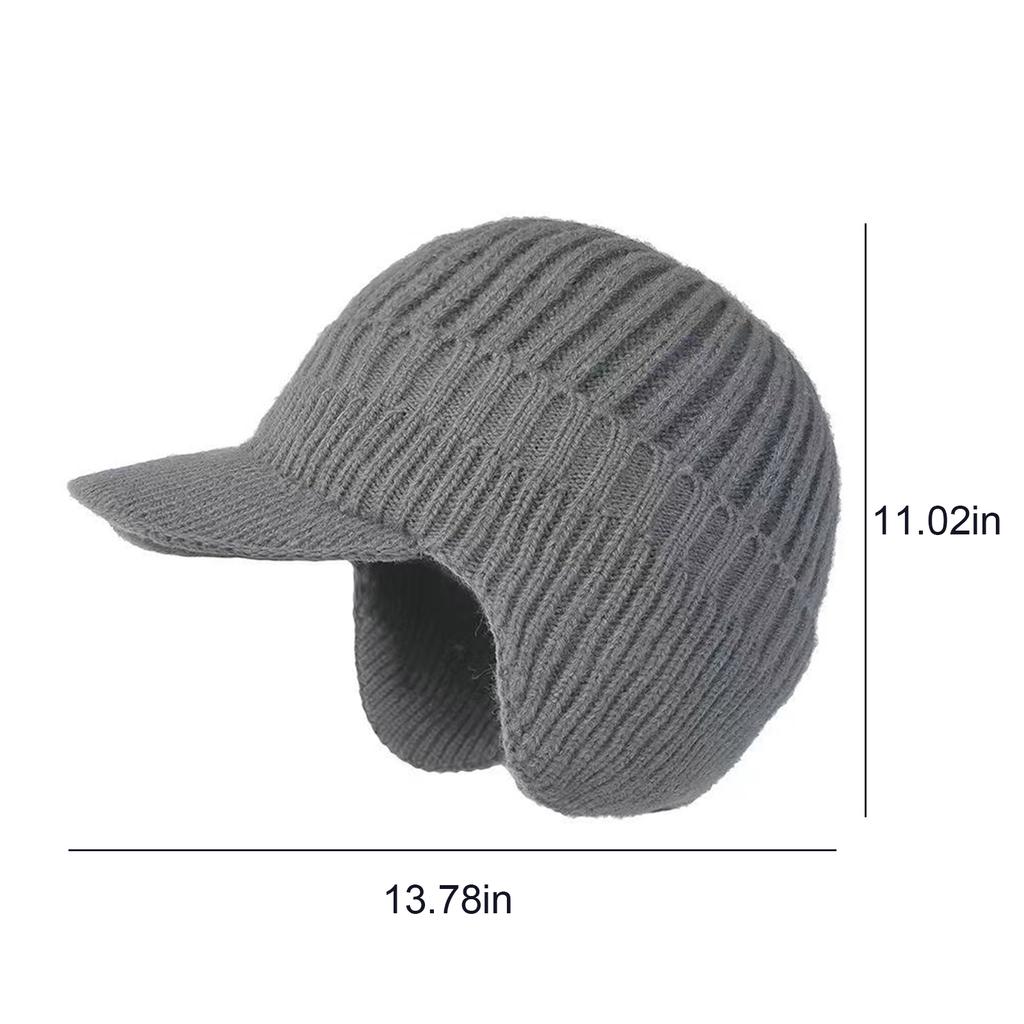 Men Women Winter Warm Knitted Beanie Ear Flap Fleece Lined Short Brim Skullies Cap Outdoor Ski Cycling Cold Weather Earmuff Hat