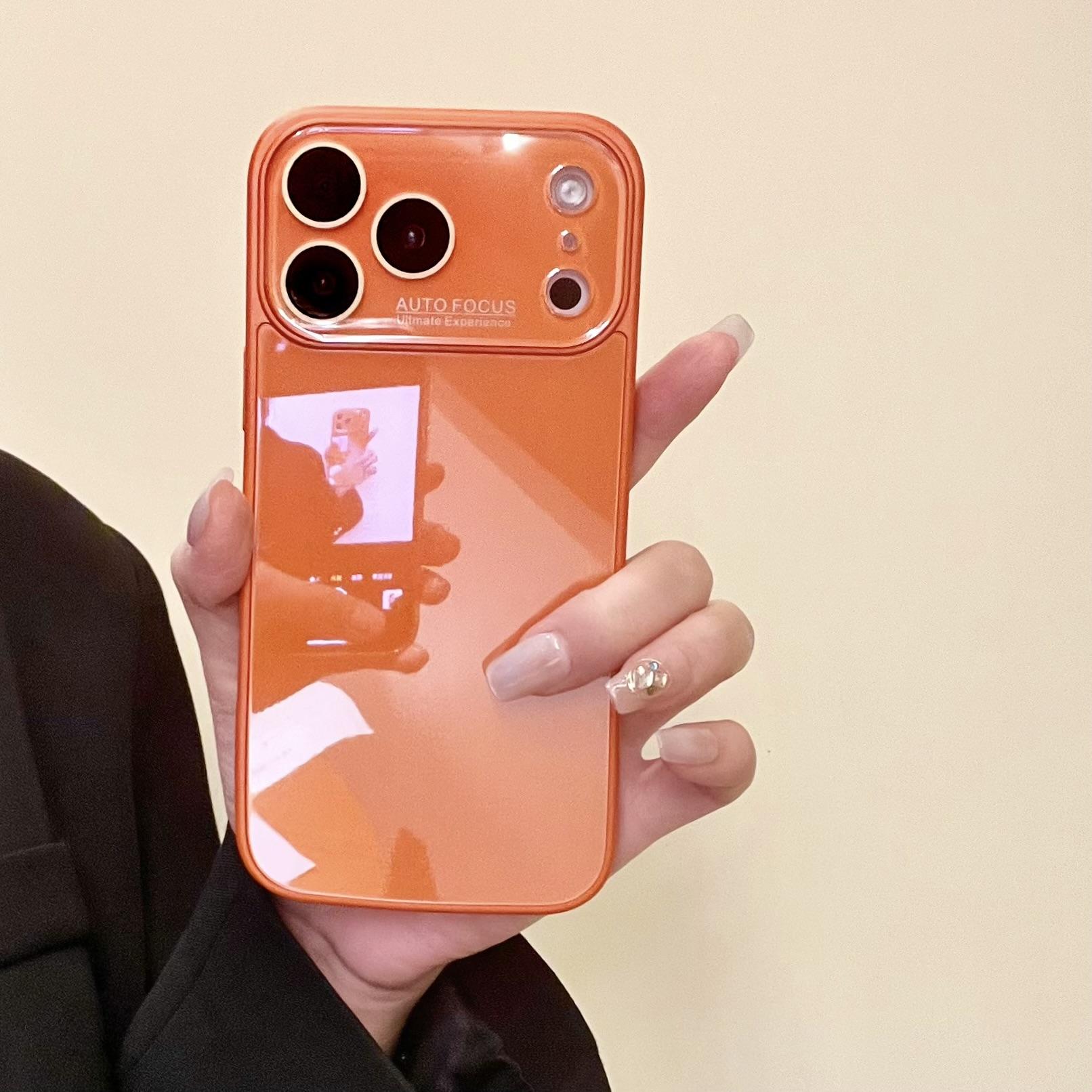 

Розкішний Захисний Чохол-Кришка з Великим Вікном для Об єктива для iPhone 17 16 15 14 13 12 11 Pro Max Plus Ударостійкий Чохол для Телефона з Загартованим Склом iPhone 16 помаранчевий