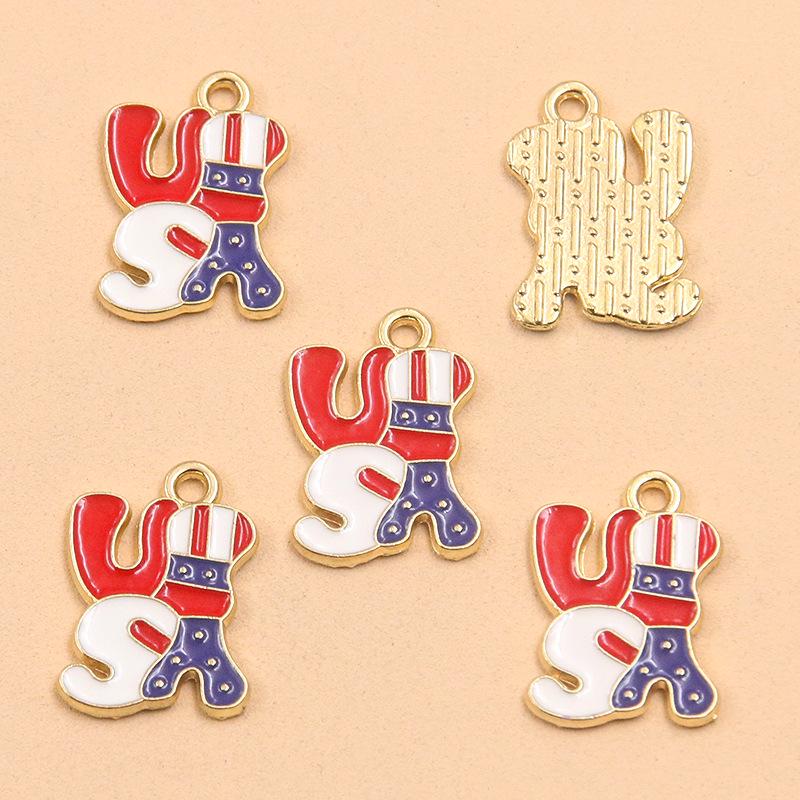 12 Styles DIY KC Gold Alloy Pendants: Independence Day Heart & Star Charms 1 piece