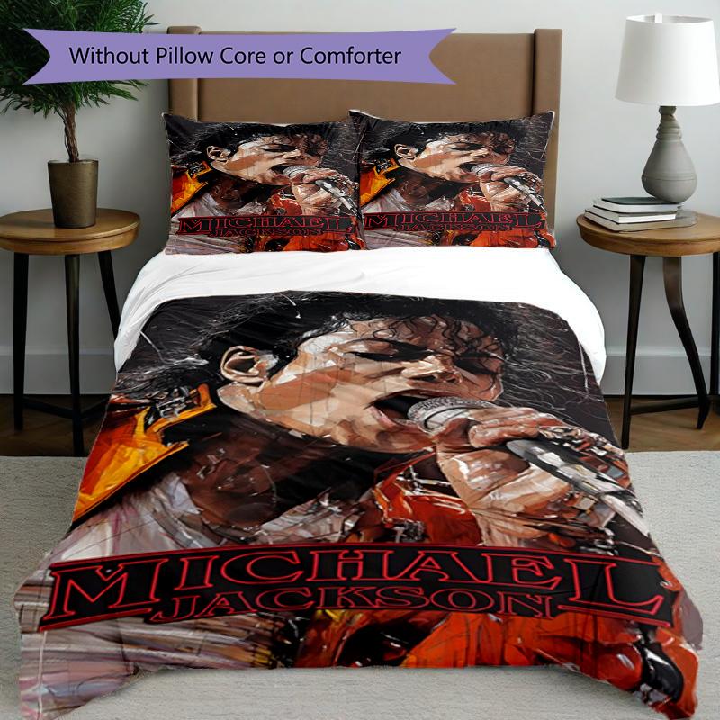 3pcs Duvet Cover Set (1*Duvet Cover + 2*Pillowcase, Without Core), Michael Jackson Print Bedding Set, Bedroom Decor, All‑Season, Birthday Gift