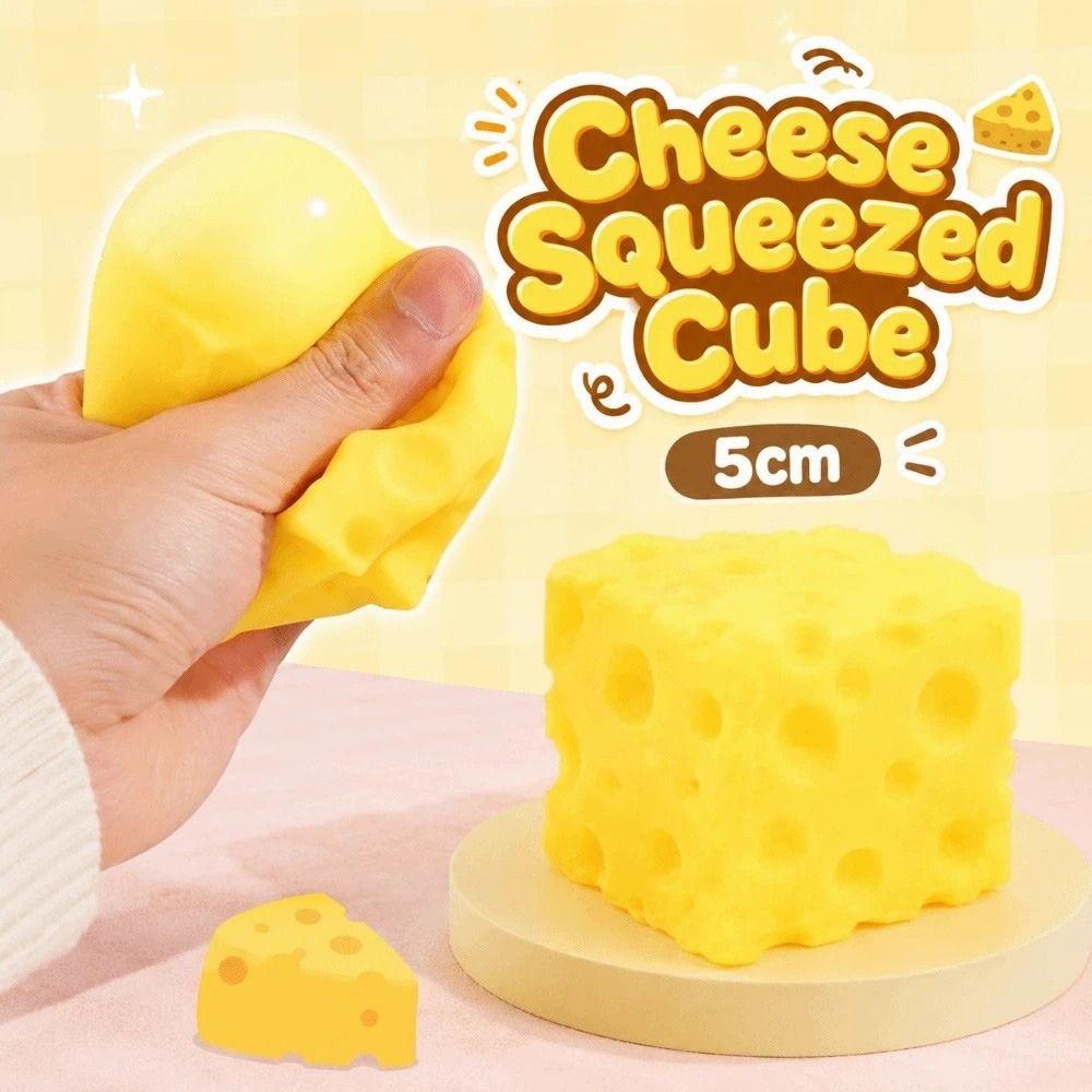 5cm Cheese Squishy Toy Realistic Cheese Stress Ball Novelty Cheese Squeezed Cube Home Decoration