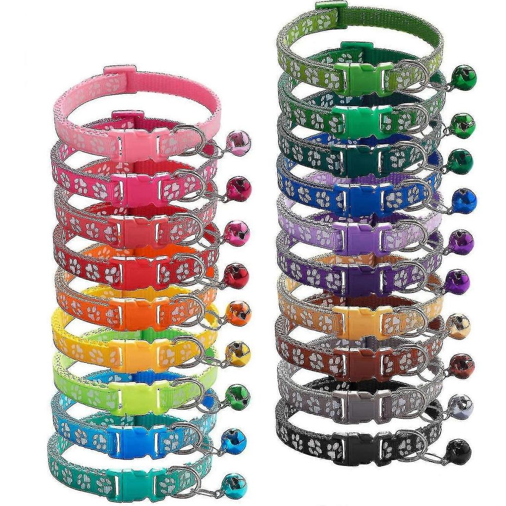 19pcs Puppy Id Collars With Bell Adjustable 19-32cm, Soft Nylon Adjustable Reflective Identification Collars For Newborn Pets