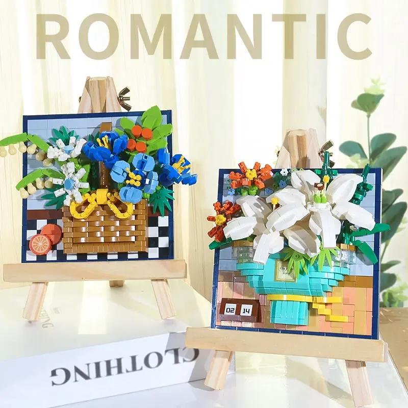Flower Painting Exhibition Building Blocks Toys, DIY Educational Building Blocks, Desktop Ornaments Perfect Gift