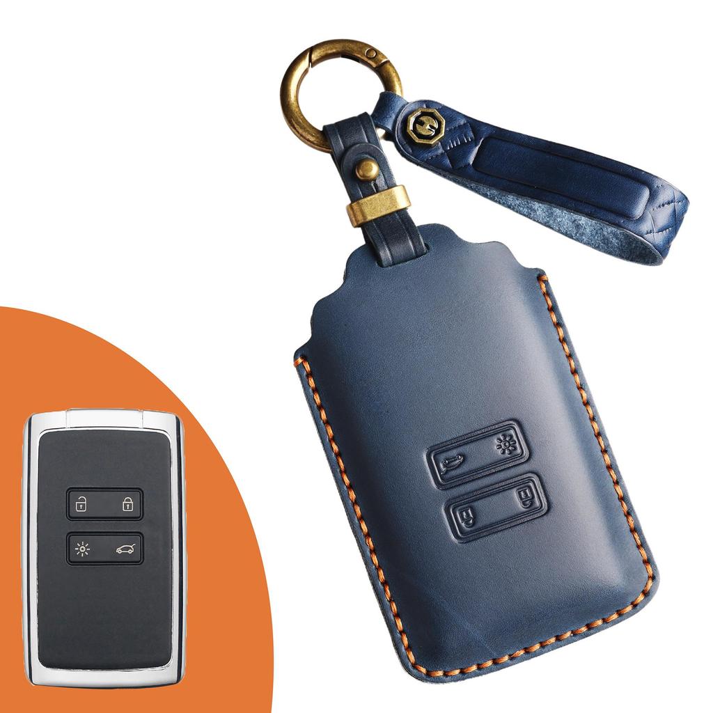 Leather Key Cover for Dongfeng Renault Koleos - Retro Style Protective Shell with Buckle