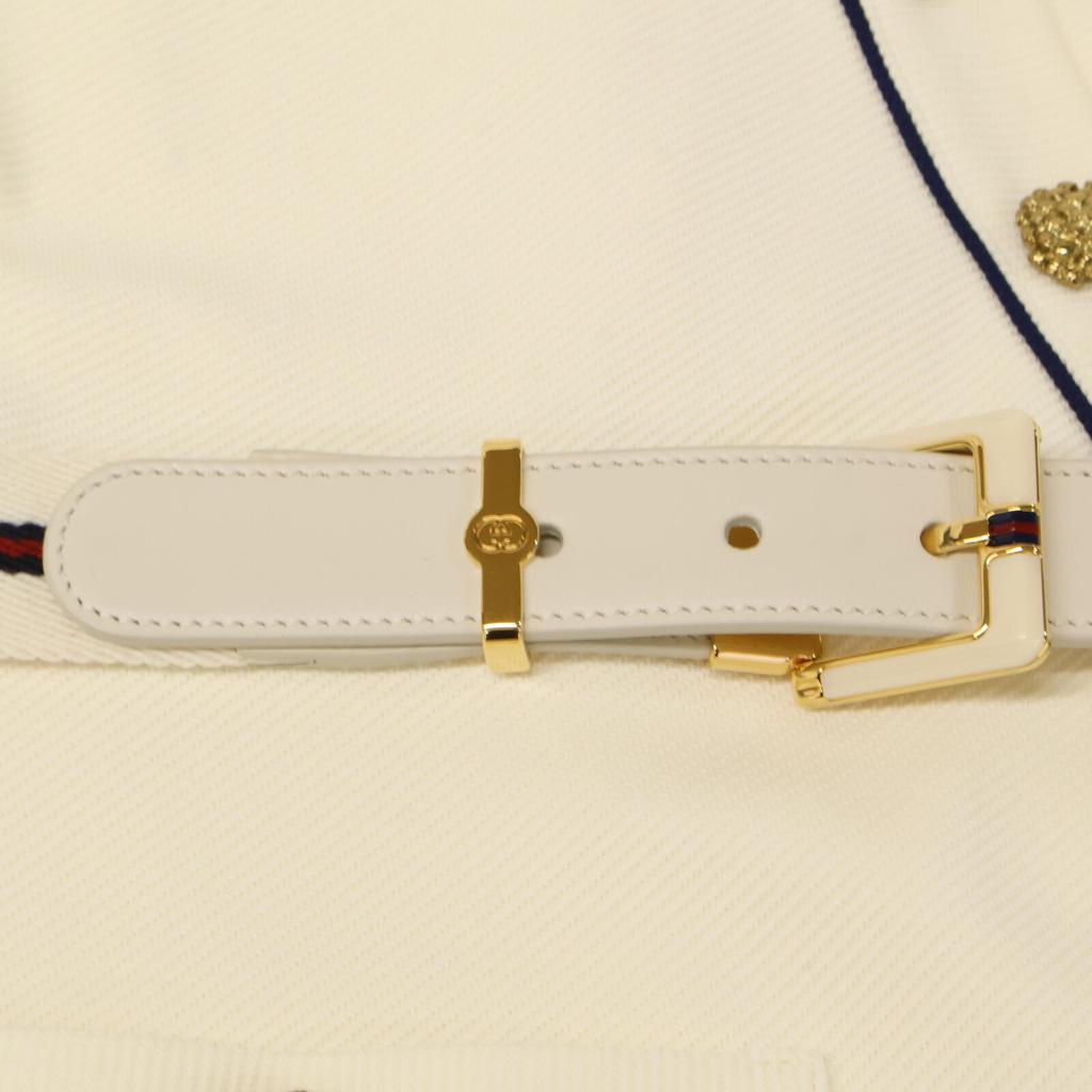 GUCCI 653408/670292 White Blue Trim Jersey Dress with Gold Button Wrap Dress dress S whiteUsed