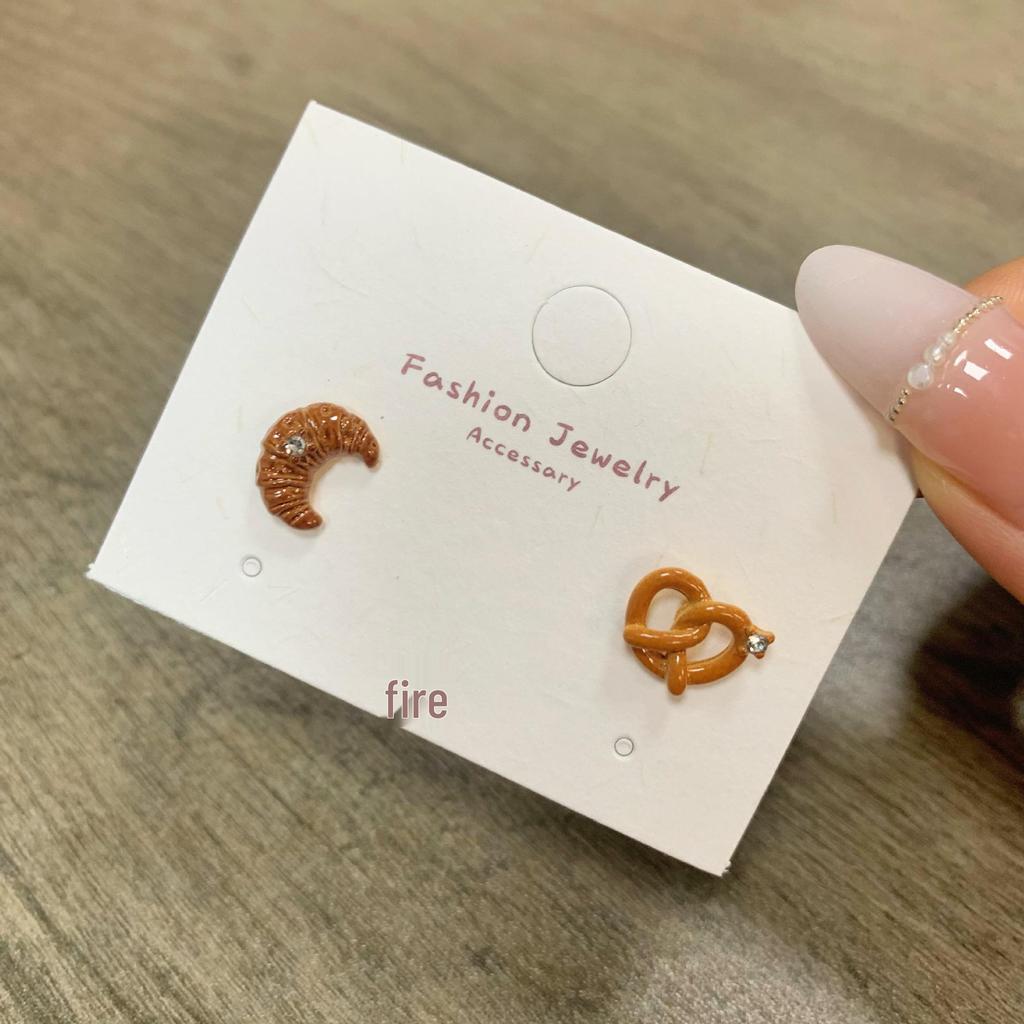 Mini Sterling Silver Cartoon Stud Earrings - Cute Autumn Winter Caramel Bread Design