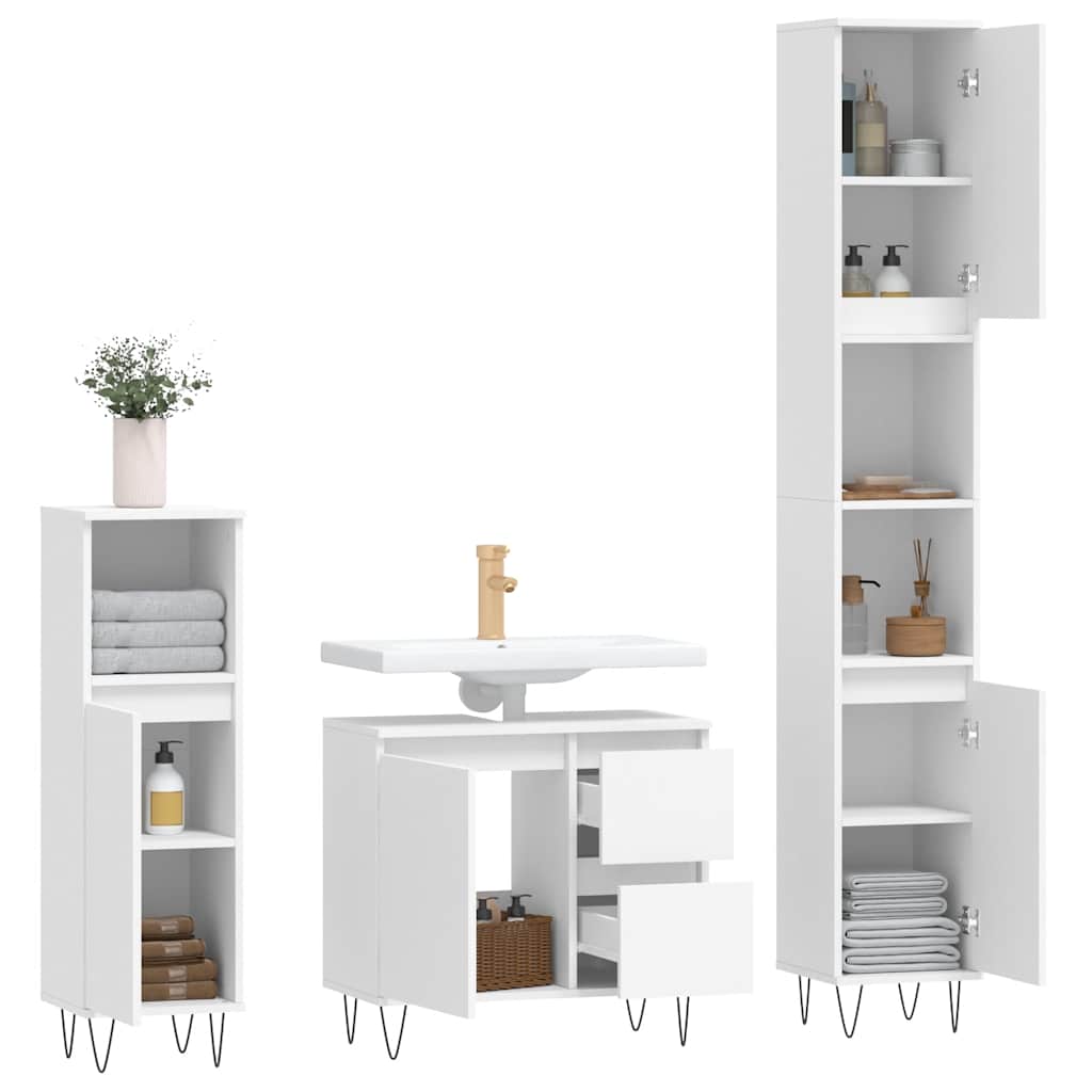 3 Piece Bathroom Furniture Set White Particleboard