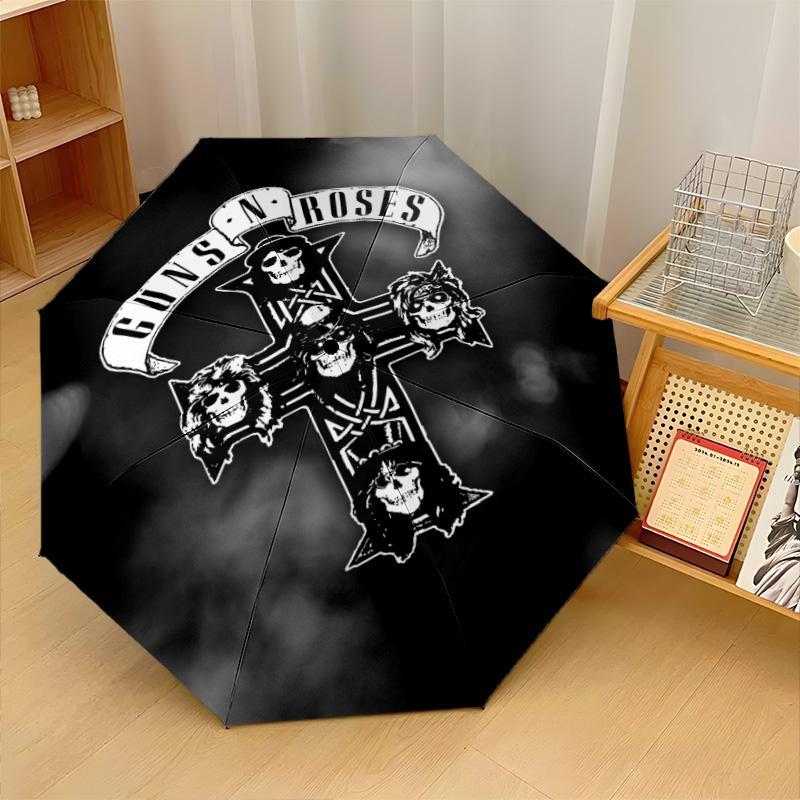 Guns N’ Roses Print 8?Ribs Automatic Umbrella Wind Resistant Lightweight Folding Umbrella For Outdoor Travel