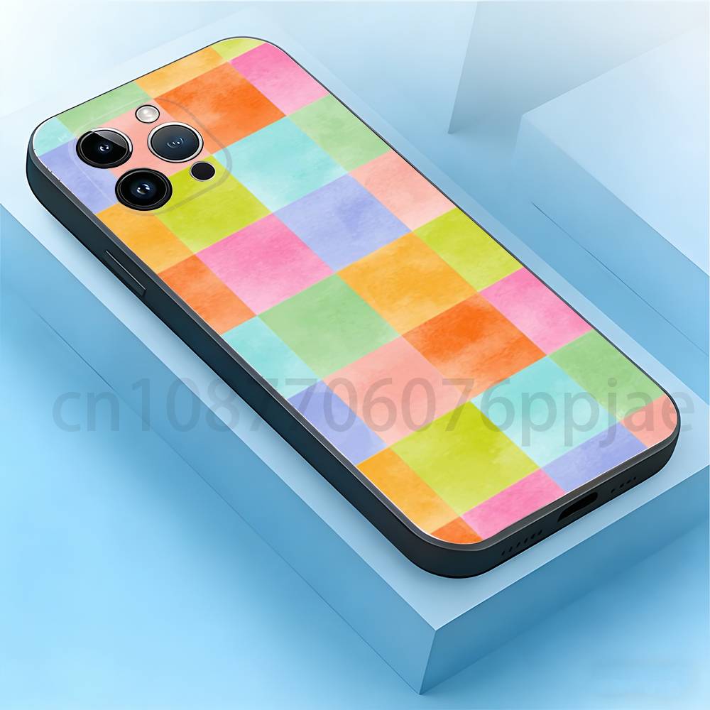 

Pastel checkerboard Phone Case For iPhone 17,16,15,14,13,12,11,Plus,Pro Max,Mini,Soft Silicone Black Cover iPhone13