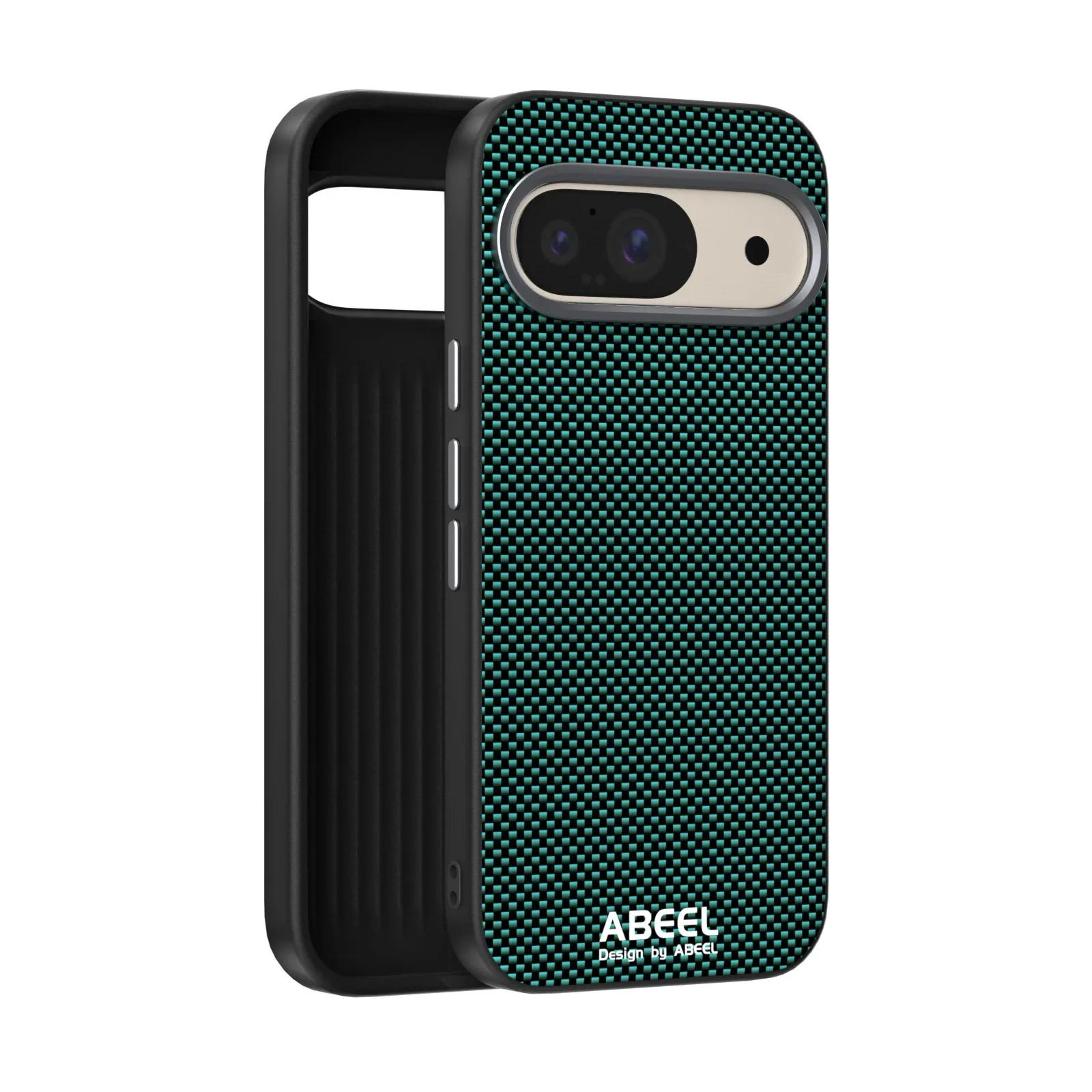 

For Google Pixel 10/9 Por XL Case For Mag-safe Slim Metal Lens Magnetic Carbon Fiber Texture Ecological Leather Shockproof Cover Google Pixel 10 зелений