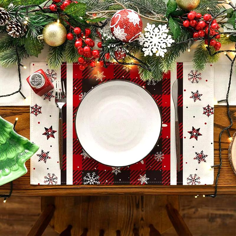 1PC Rectangular Festive Christmas Placemats Modern Home Use Table Mats Holiday Red Kitchen Printed Party Linen Dining 3 Styles