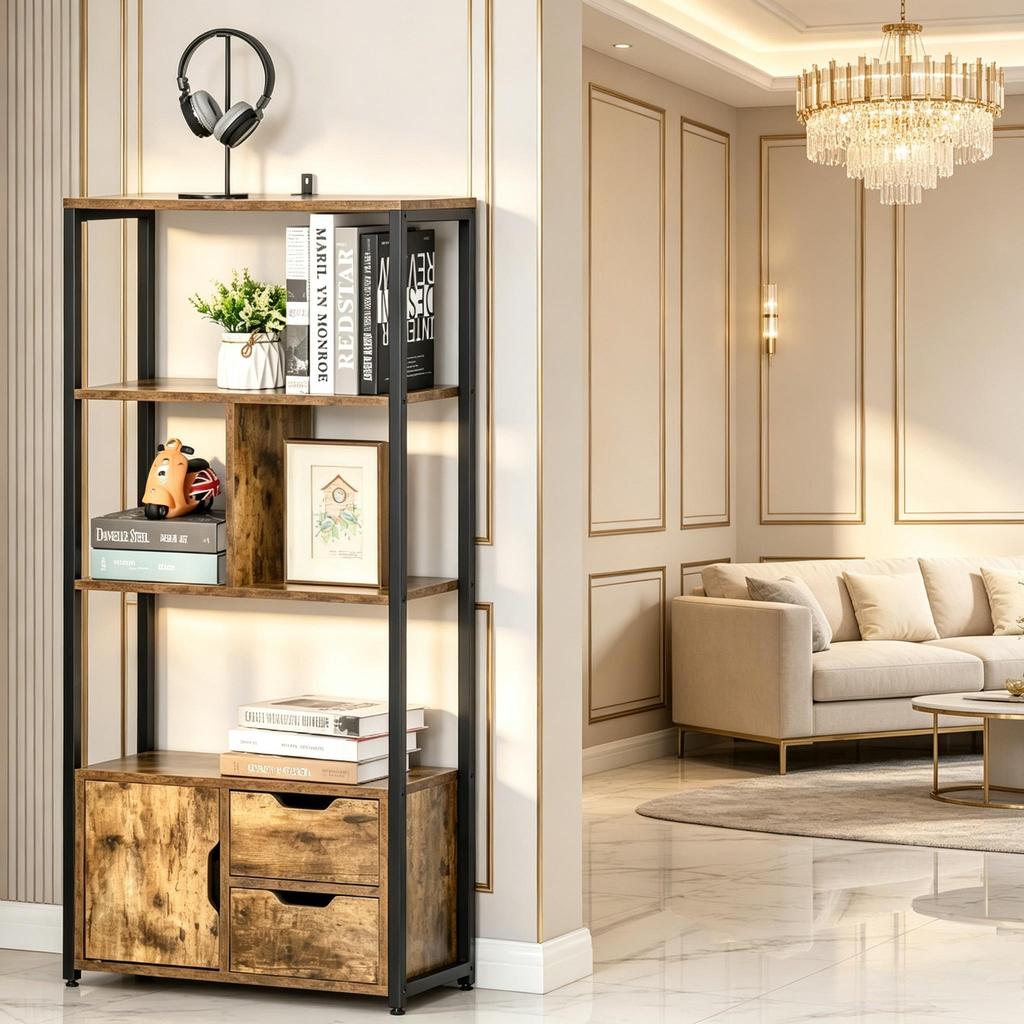Modern Bookshelf, Stylish Room Divider with Open Compartments and Closed Storage, Versatile Living Room Shelf (only with bookshelf)