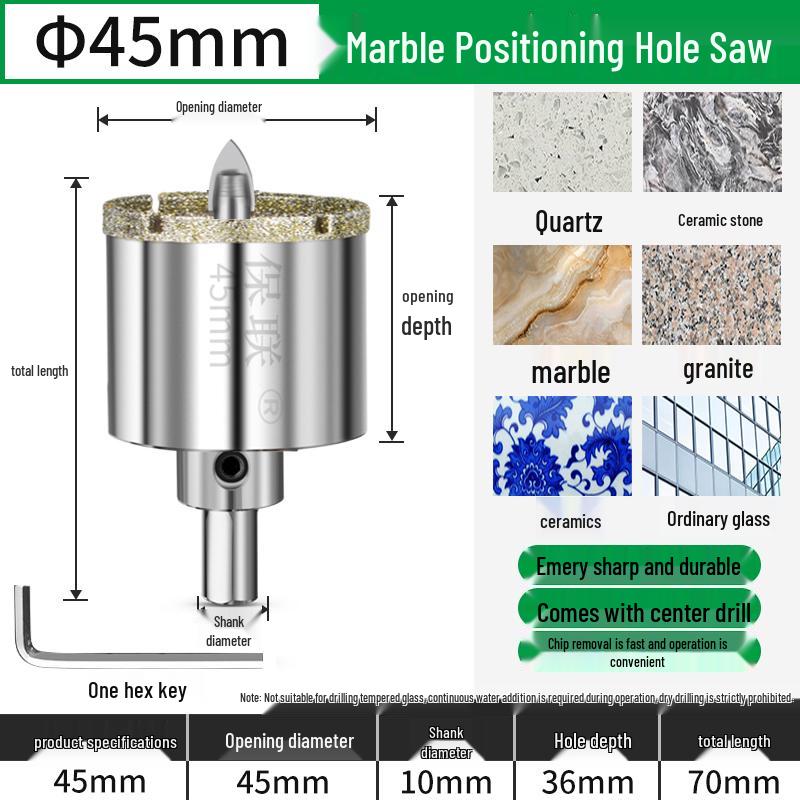 Positioning Drill Bit for Tile, Glass, Marble, and Stone Drilling