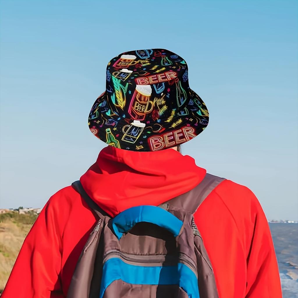 One Piece of Neon Wine Glasses And a Unisex All-Over Print Casual Fisherman Hat Perfect for Outdoor Vacations Birthday Presents
