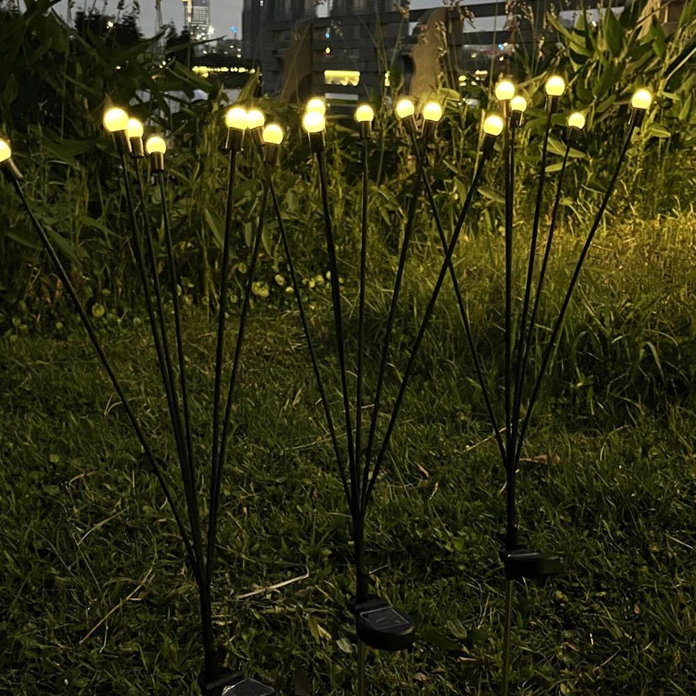 2 Pack Outdoor Swaying Solar Garden Lights 8 LED Vibrant Firefly Starburst Swaying Lights IP65 Waterproof for Lawn Hallway Patio