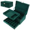 Vintage Green Flannel Jewelry Box For Women Girls, 3-Layer Large Capacity