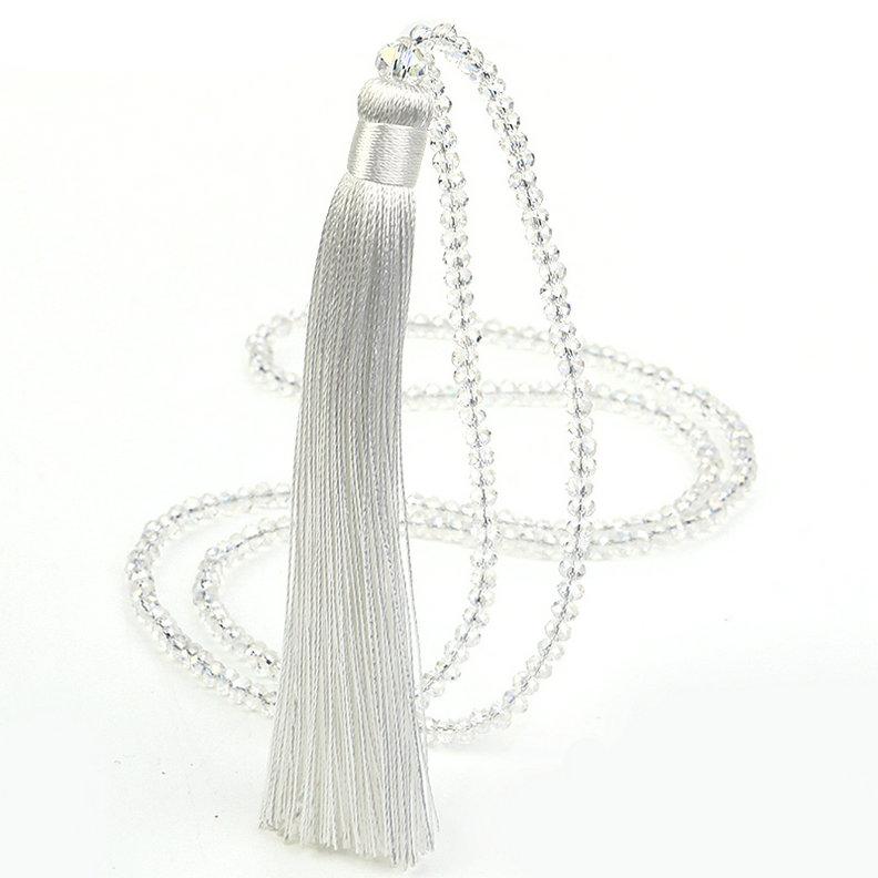Fashion 14 Colors Long Fringe Silk Tassel Necklace Women Glass Bead Crystal Pendant Necklaces Statement Vintage Bohemian Jewelry
